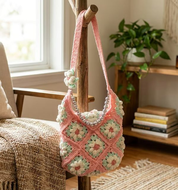 Crocheted Puffy Daisy Purse Set