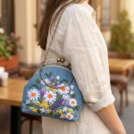 Hand-Embroidered Daisy Garden Purse