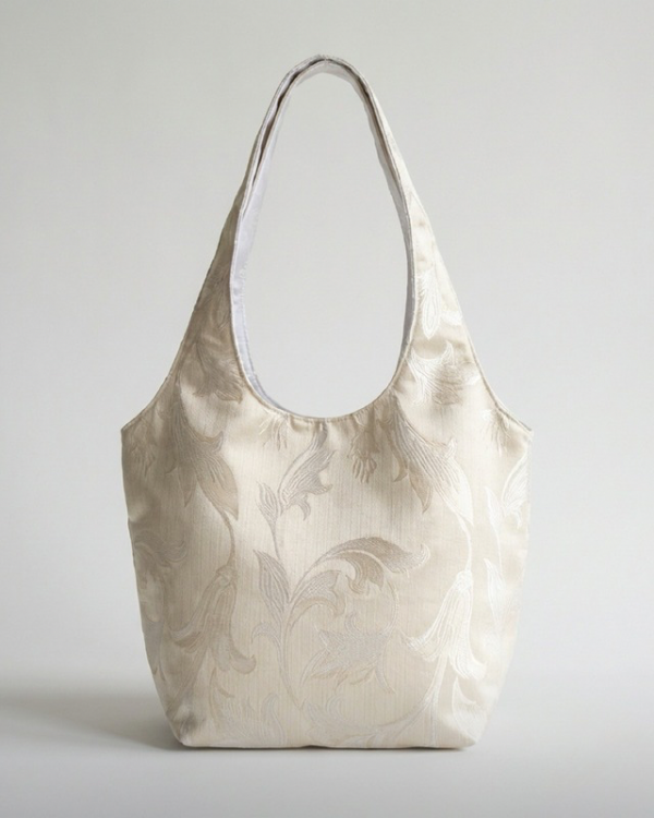 Creamy Damask Brocade Slouchy Tote
